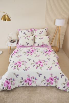 Постельное белье зима-лето из поплина с простыней на резинке - Джина