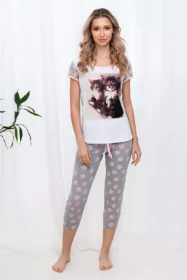 Пижама Два котенка бриджи серый последний размер