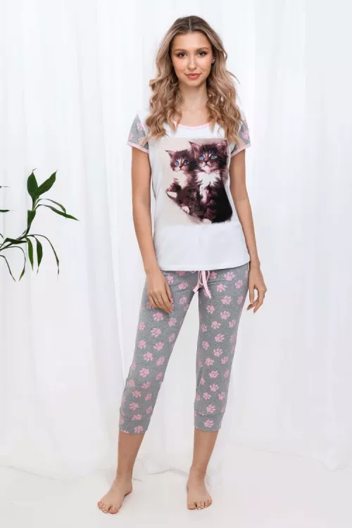 Пижама Два котенка бриджи серый последний размер