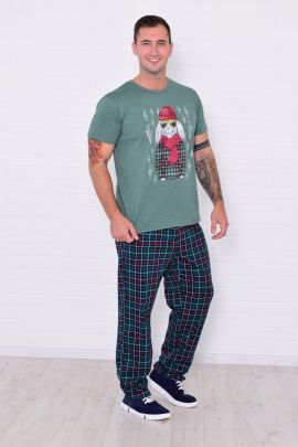 Пижама мужская 9-218 (изумруд), Кролик в шапке