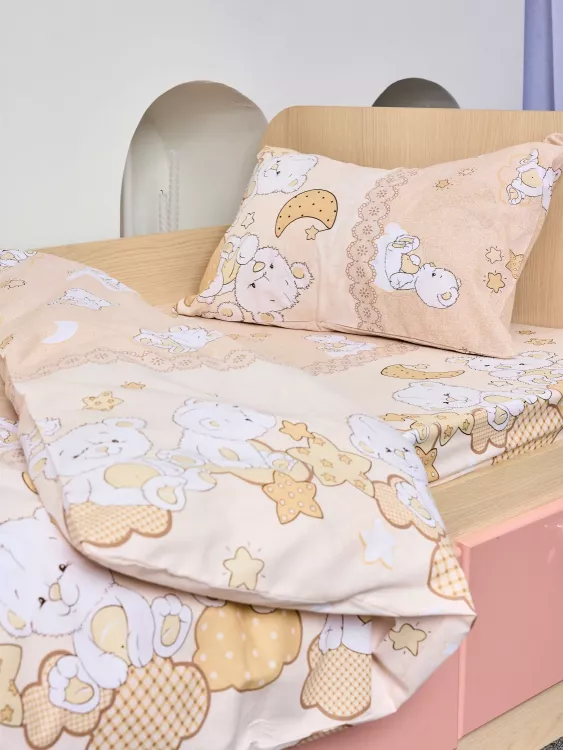 Постельное белье детское поплин с простыней на резинке - Медвежата
