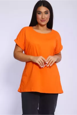 Футболка без рисунка с отворотами на рукавах 561 оранжевый последний размер
