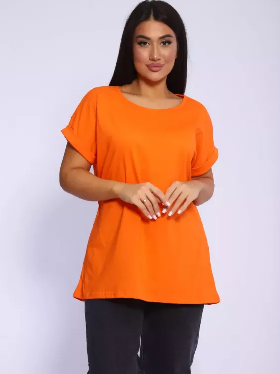 Футболка без рисунка с отворотами на рукавах 561 оранжевый последний размер