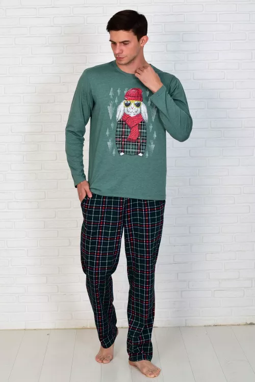 Пижама мужская  9-204 (изумруд), Кролик в шапке